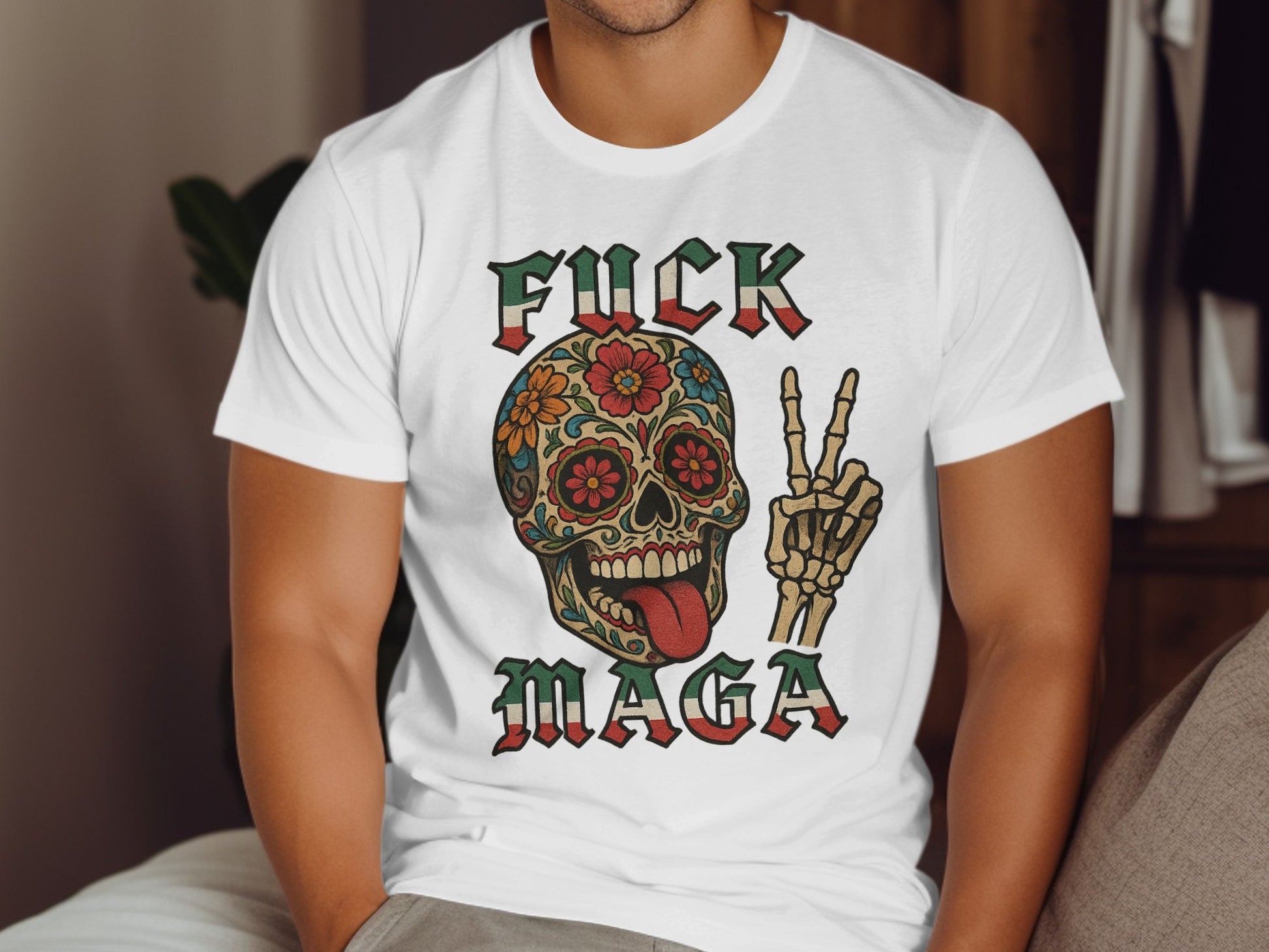 Colorful Skull Peace Sign Fuck Maga T-shirt product