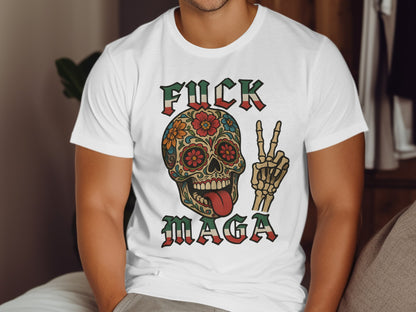 Colorful Skull Peace Sign Fuck Maga T-shirt product