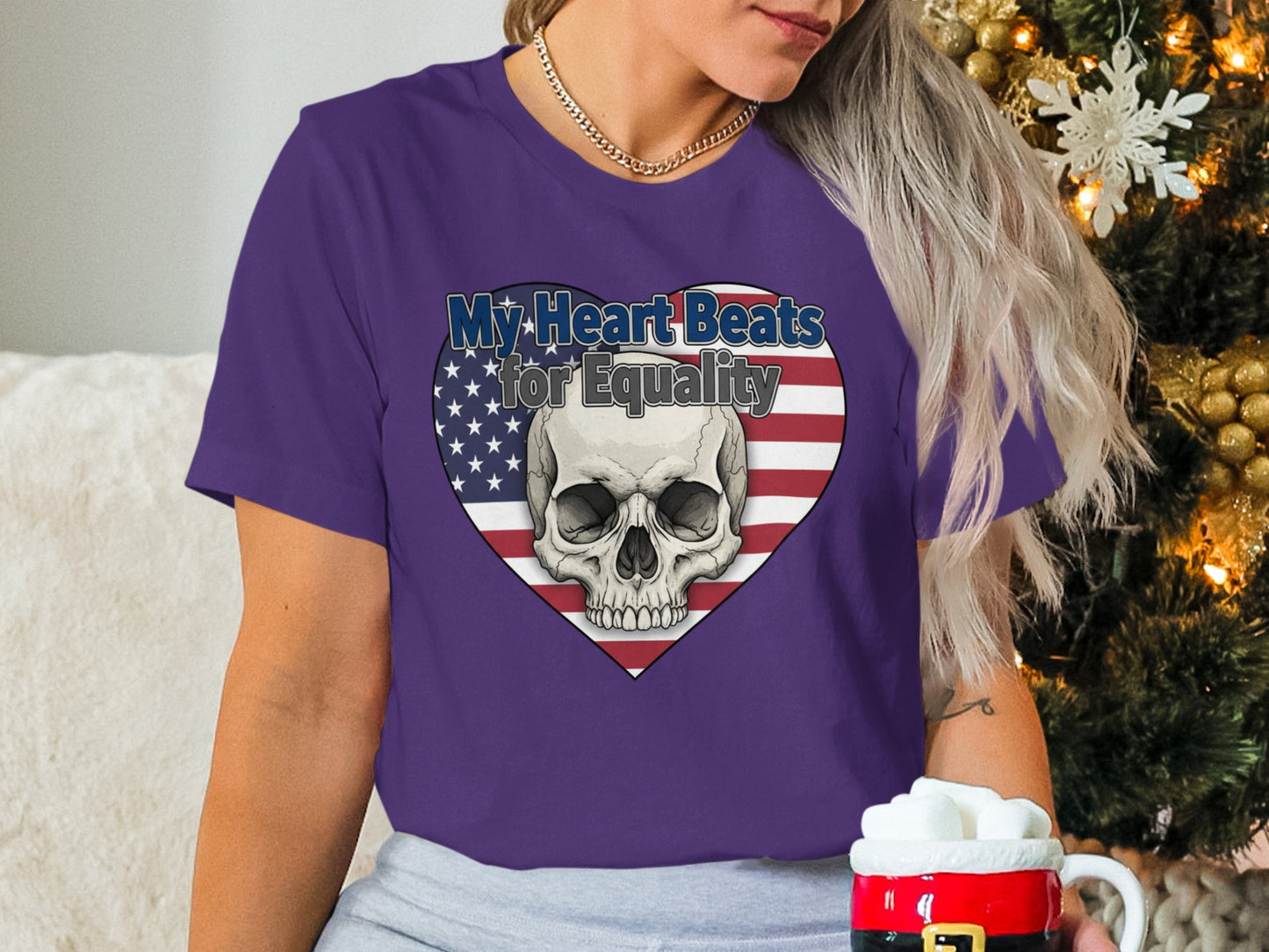 My Heart Beats for Equality Skull Heart Graphic Tee