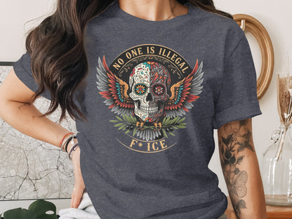 No One is Illegal F* ICE Skull Graphic Tee Shirt product type