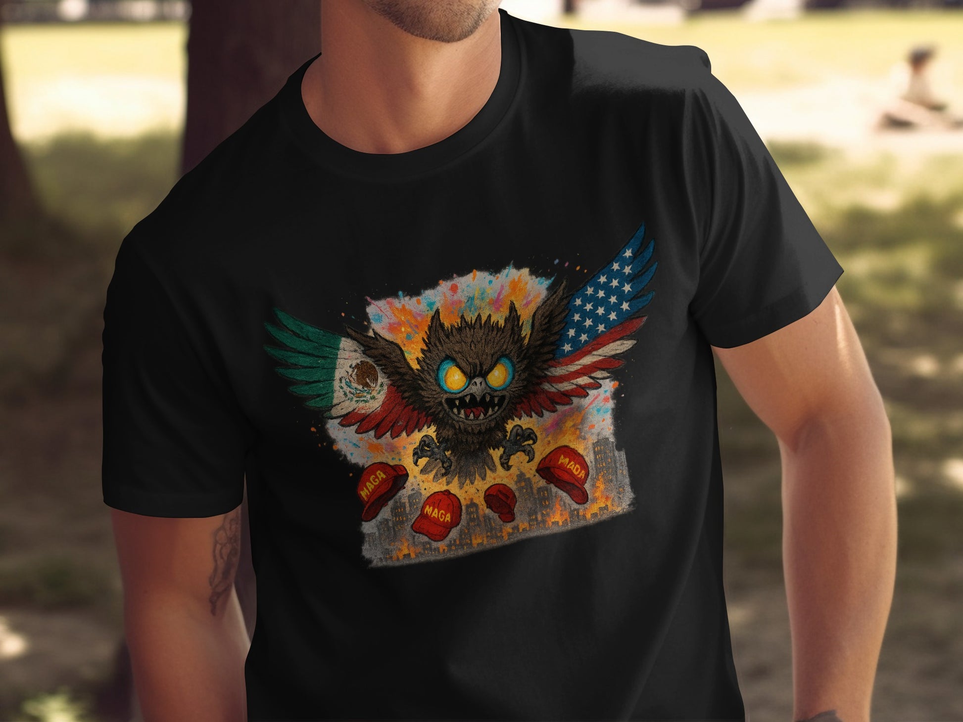 Vivid Multicolored Winged Creature Design T-shirt product