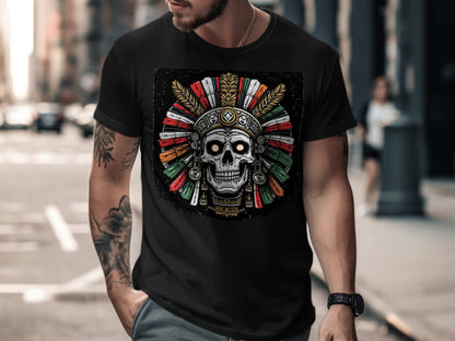 Colorful Feathered Skull Graphic Design T-Shirt product