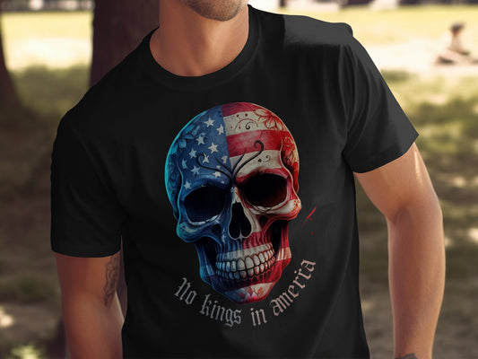 No Kings in America Skull Design T-shirt Product