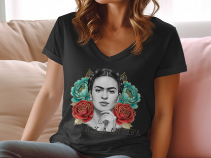 Bold Portrait Design Shirt with Vibrant Flower Accents