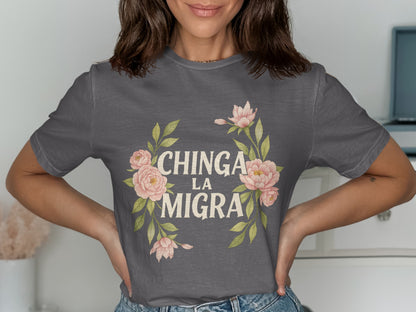 Chinga La Migra Floral Design Graphic Tee product