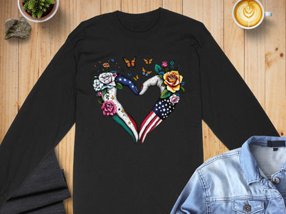 Heart Design Long Sleeve Shirt with Floral Details