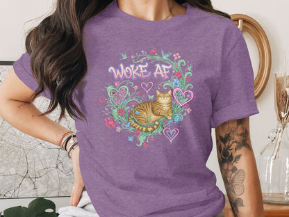 Colorful Cat Design Woke AF Cute Women Shirt