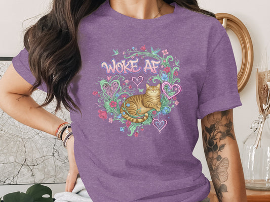 Colorful Cat Design Woke AF Cute Women Shirt