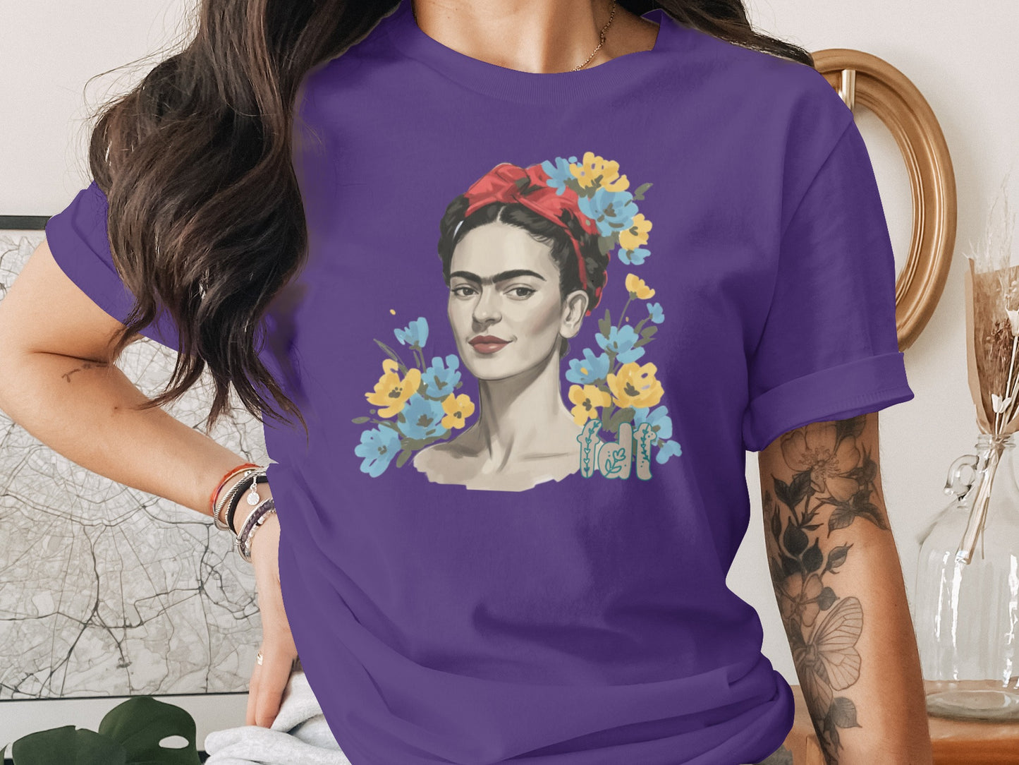 Artistic Portrait with Floral Accents Shirt