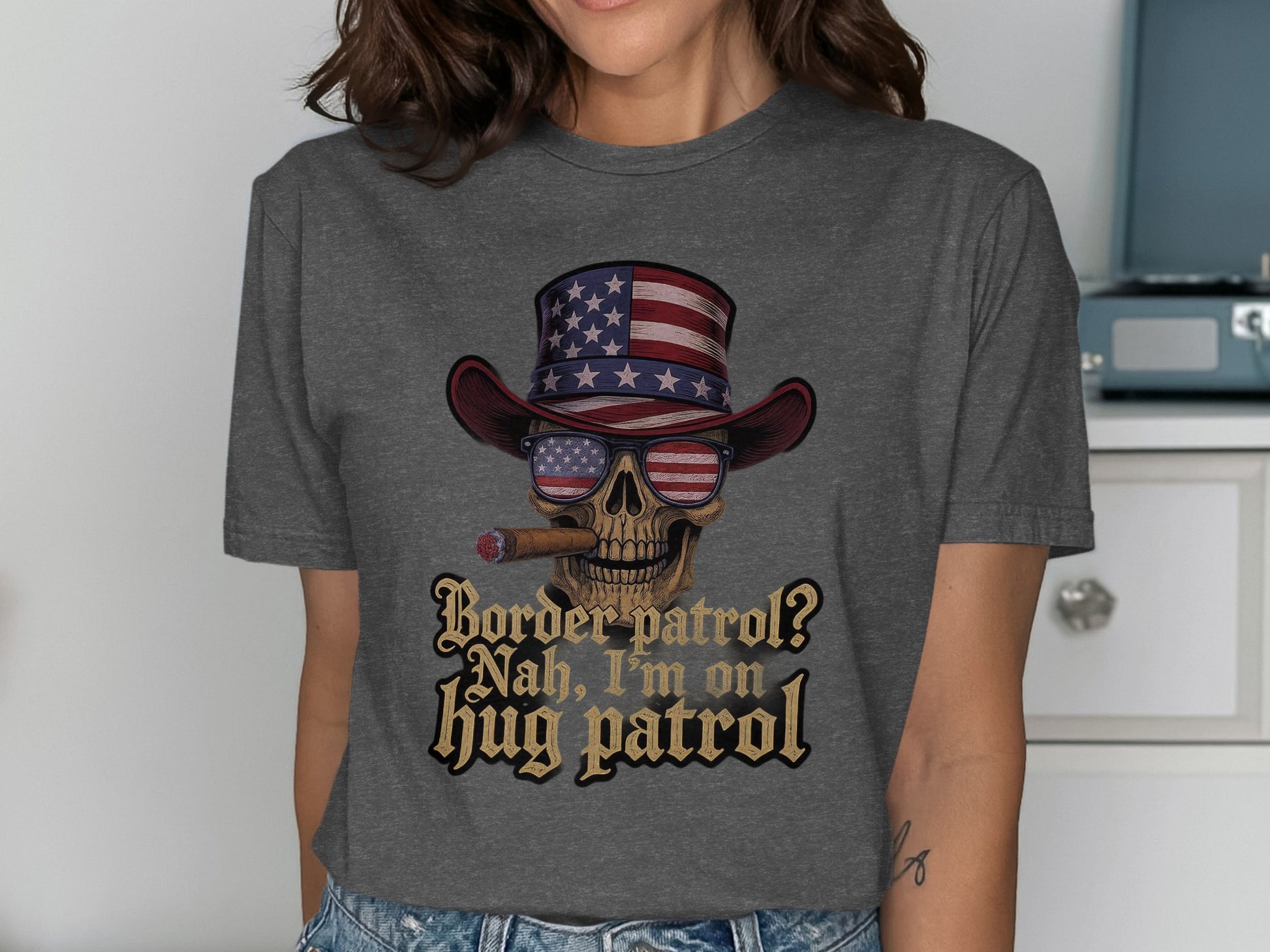 Patriotic Skull Hug Patrol Graphic Tee product