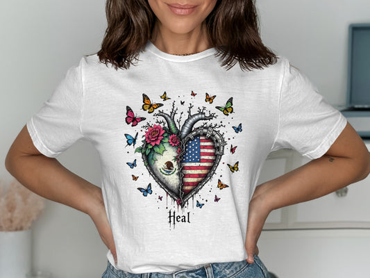 Patriotic Heart with Butterflies and Word Heal T-Shirt product