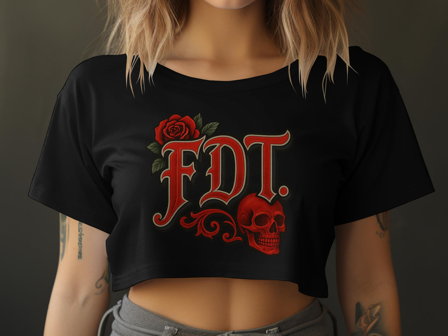 Gothic Red Rose Skull FDT Design Crop Top product type
