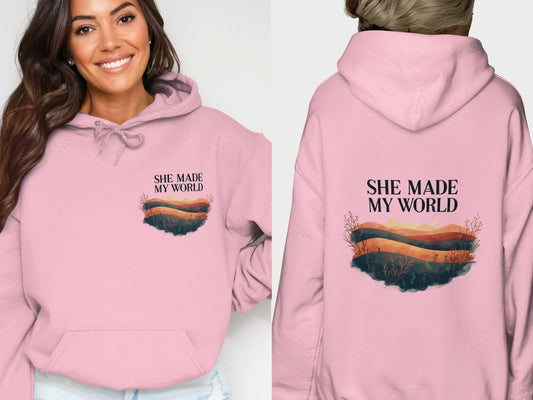 She Made My World Pink Graphic Hoodie product
