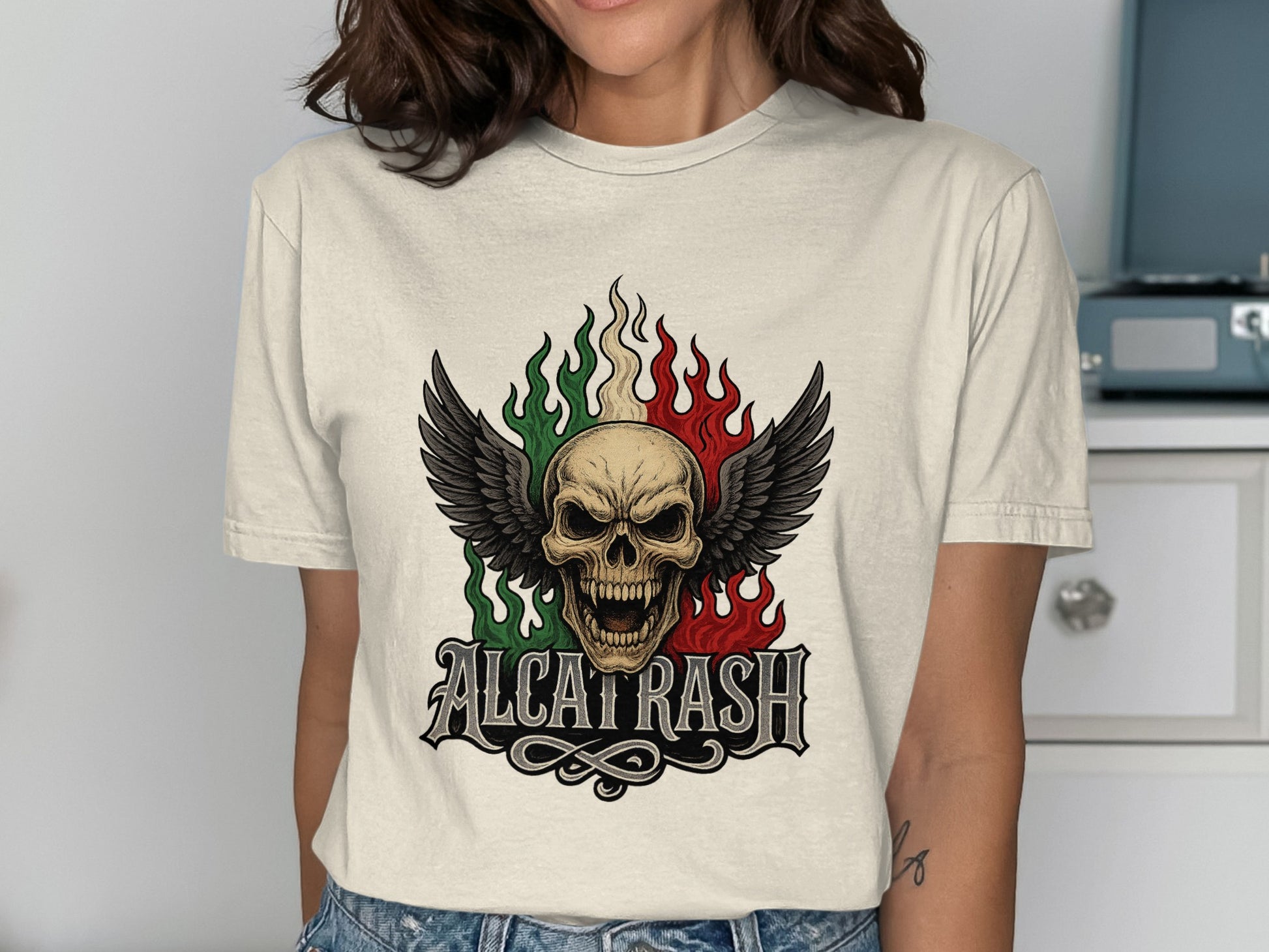 Alcatrash Skull with Flames Graphic T-shirt product type