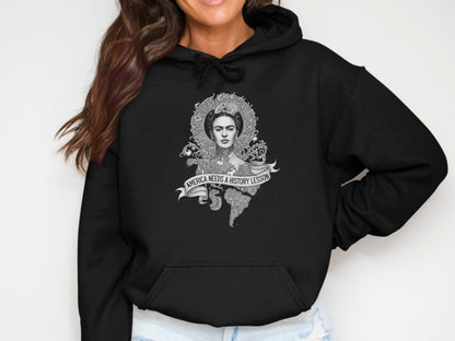 Frida Kahlo America Needs History Lesson Black Background Hoodies
