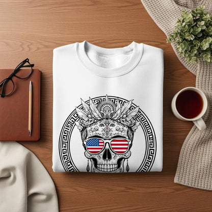 Patriotic Skull with Sunglasses Long Sleeve Shirt