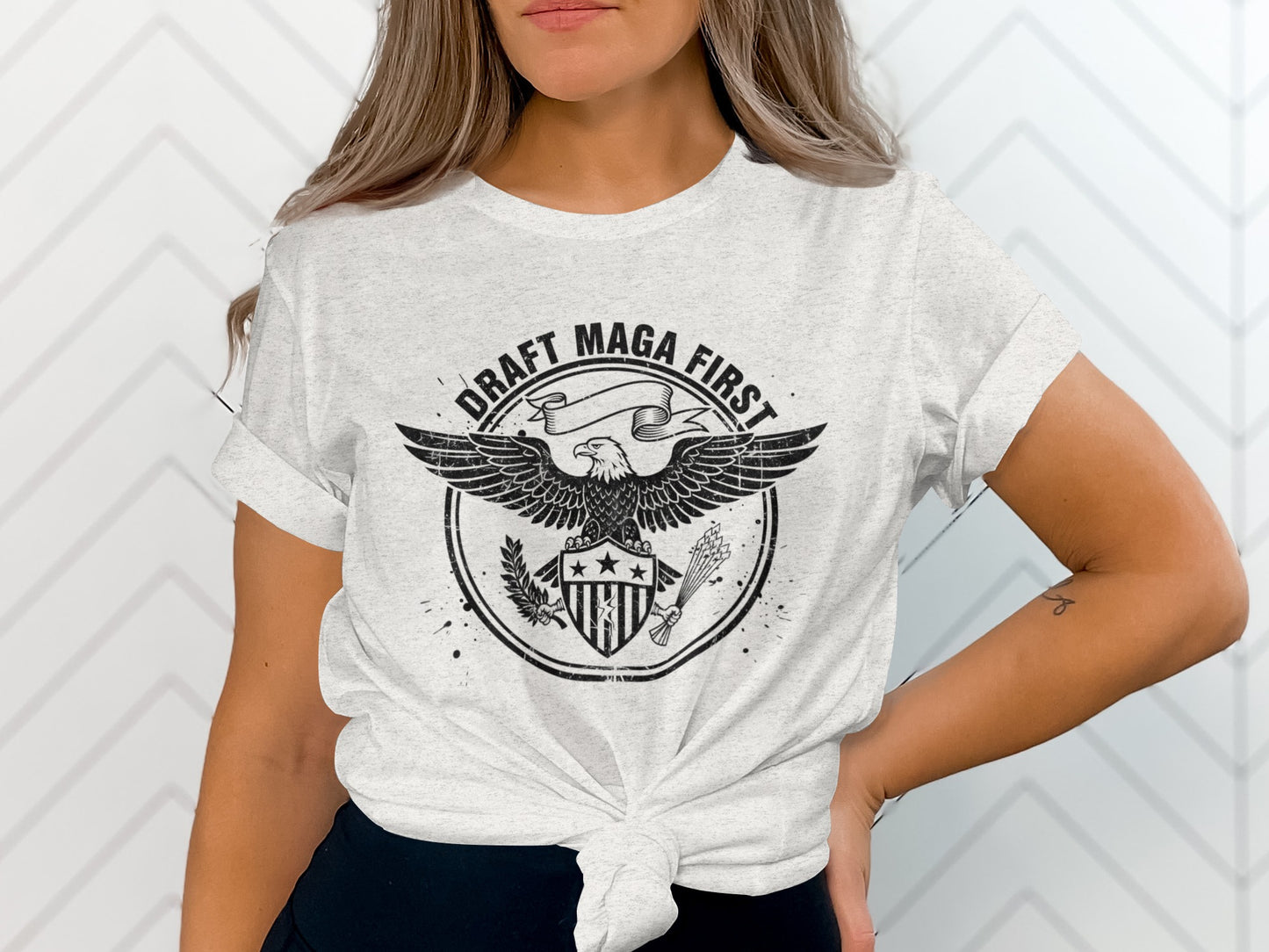 Draft Maga First with Eagle Design T-Shirt
