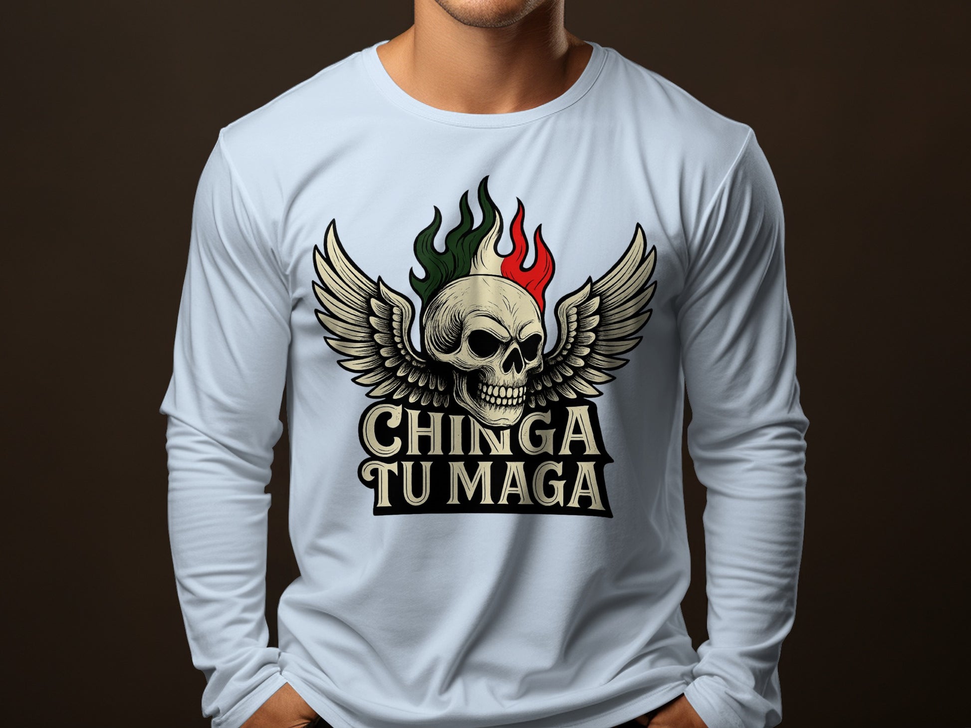 Chinga Tu Maga Skull Illustration Long Sleeve Shirt