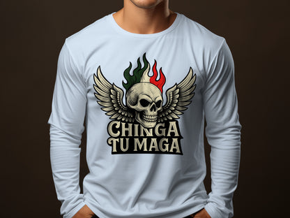 Chinga Tu Maga Skull Illustration Long Sleeve Shirt