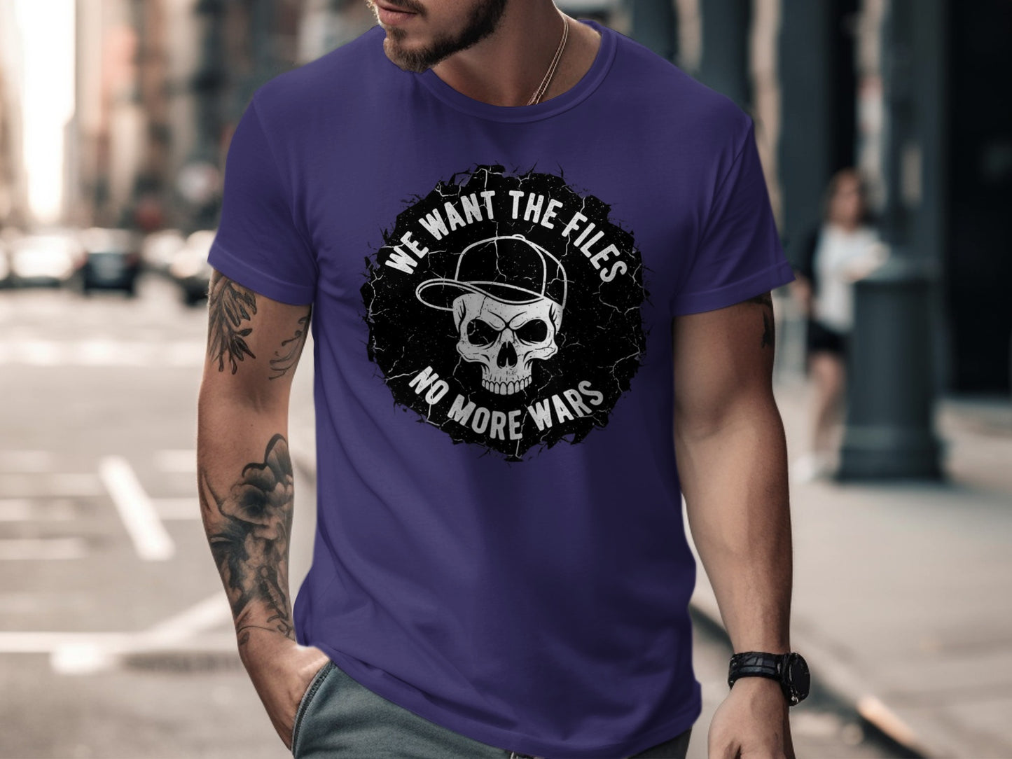 We Want The Files No More Wars Skull Graphic T-shirt