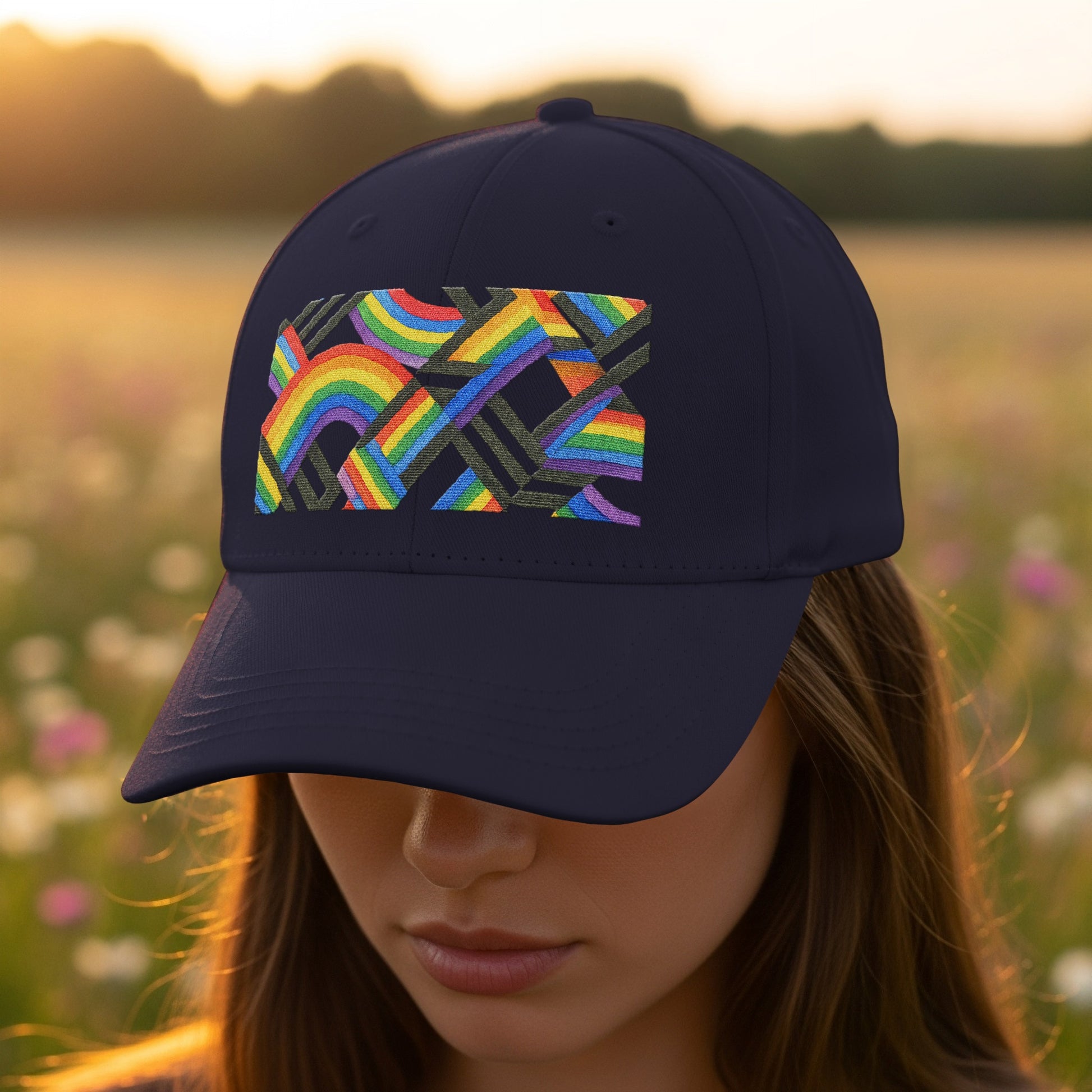 Colorful Geometric Rainbow Embroidered Cap product type