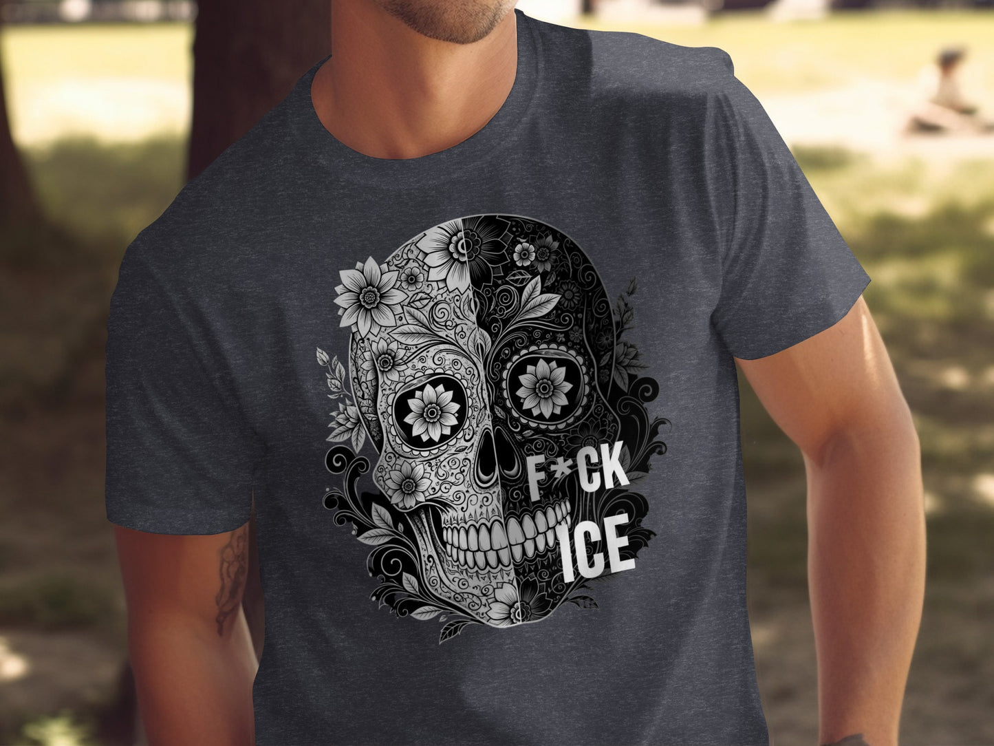 F*ck ICE Black and White Skull Artwork T-shirt product type