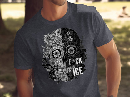 F*ck ICE Black and White Skull Artwork T-shirt product type