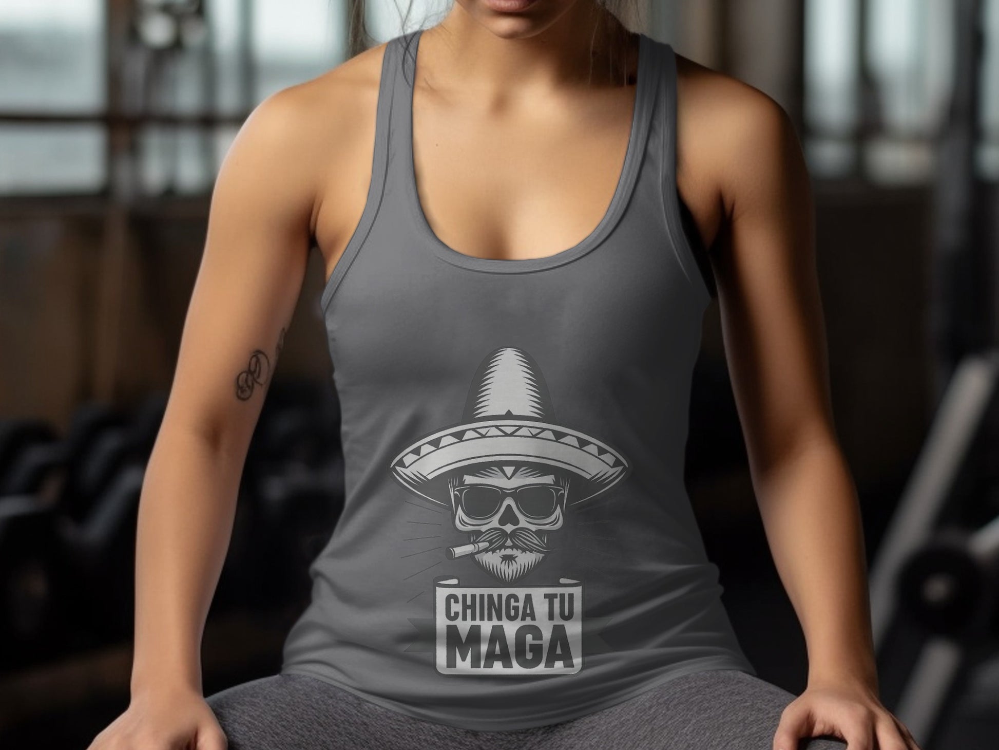 Chinga Tu Maga Sombrero Skull Graphic Tank product