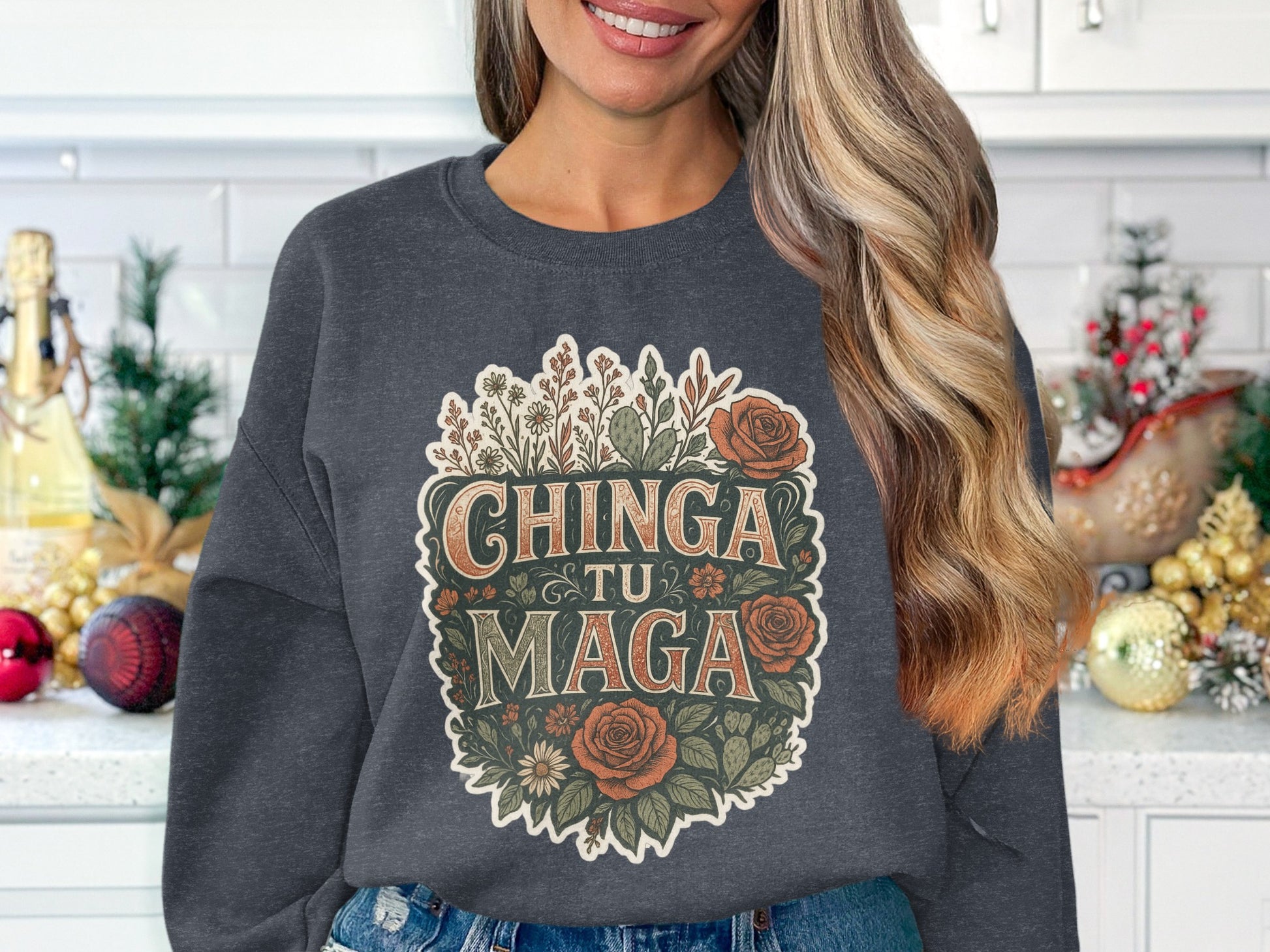 Chinga Tu Maga Floral Design Graphic Sweatshirt product