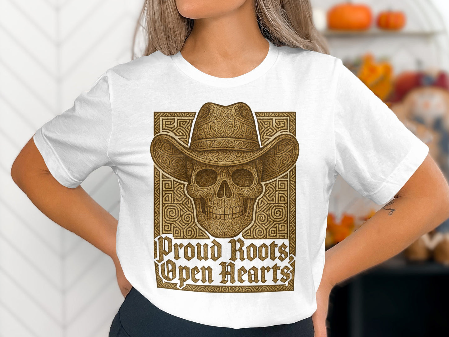 Proud Roots Open Hearts Skull Hat Print TShirt