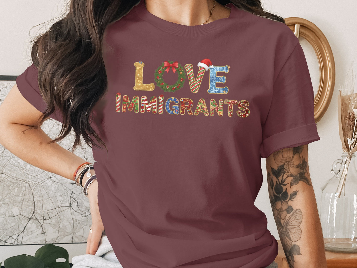Festive Love Immigrants Graphic Shirt Christmas Tee