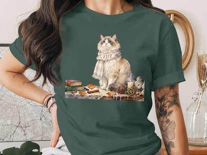 Cozy Cat with Scarf Autumn Decor Theme Shirt