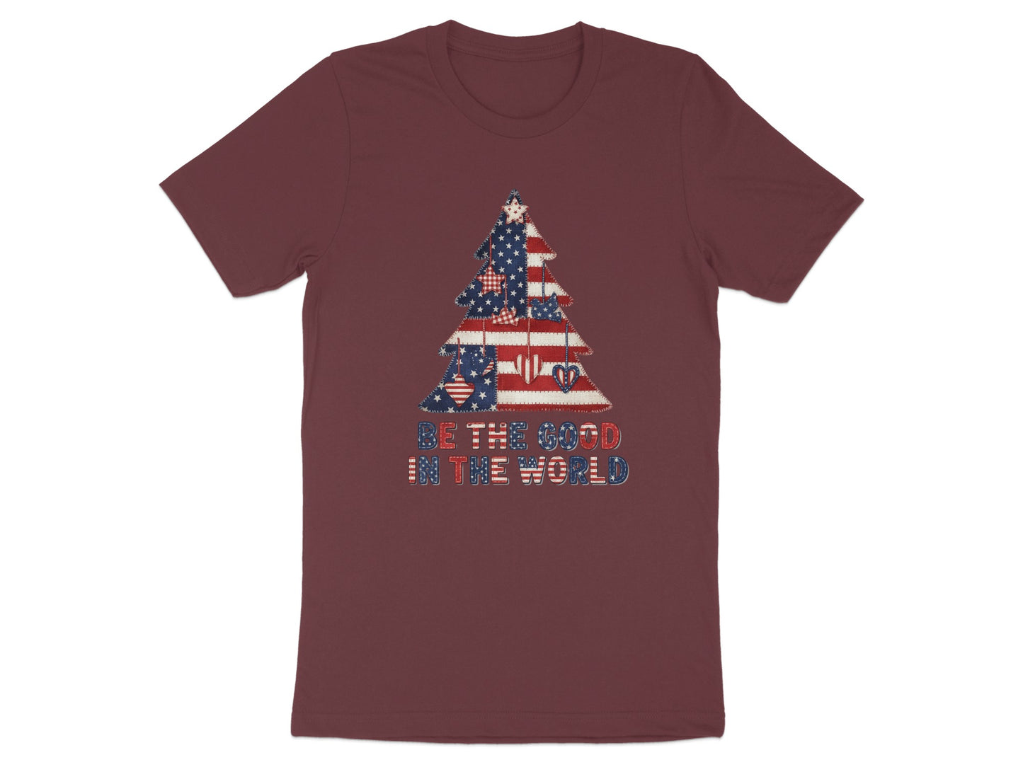 Patriotic Christmas Tree Shirt – Be The Good Holiday Graphic Tee With Heart Ornament