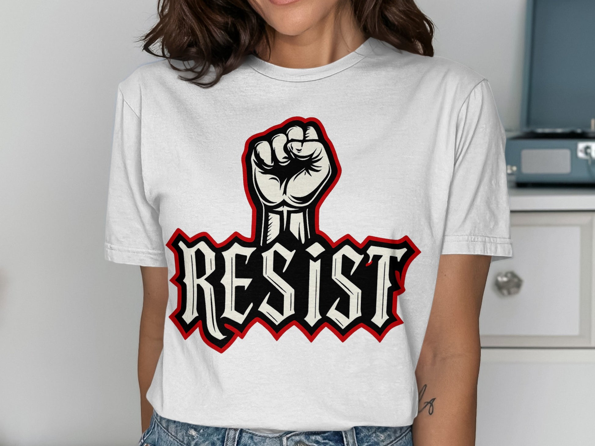 Resist Graphic White Tee Fist Up Design T-Shirt product type