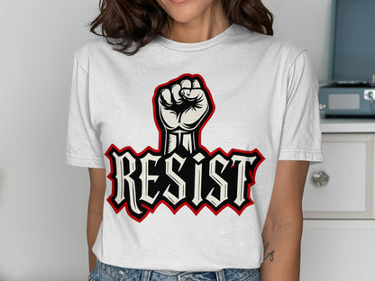 Resist Graphic White Tee Fist Up Design T-Shirt product type