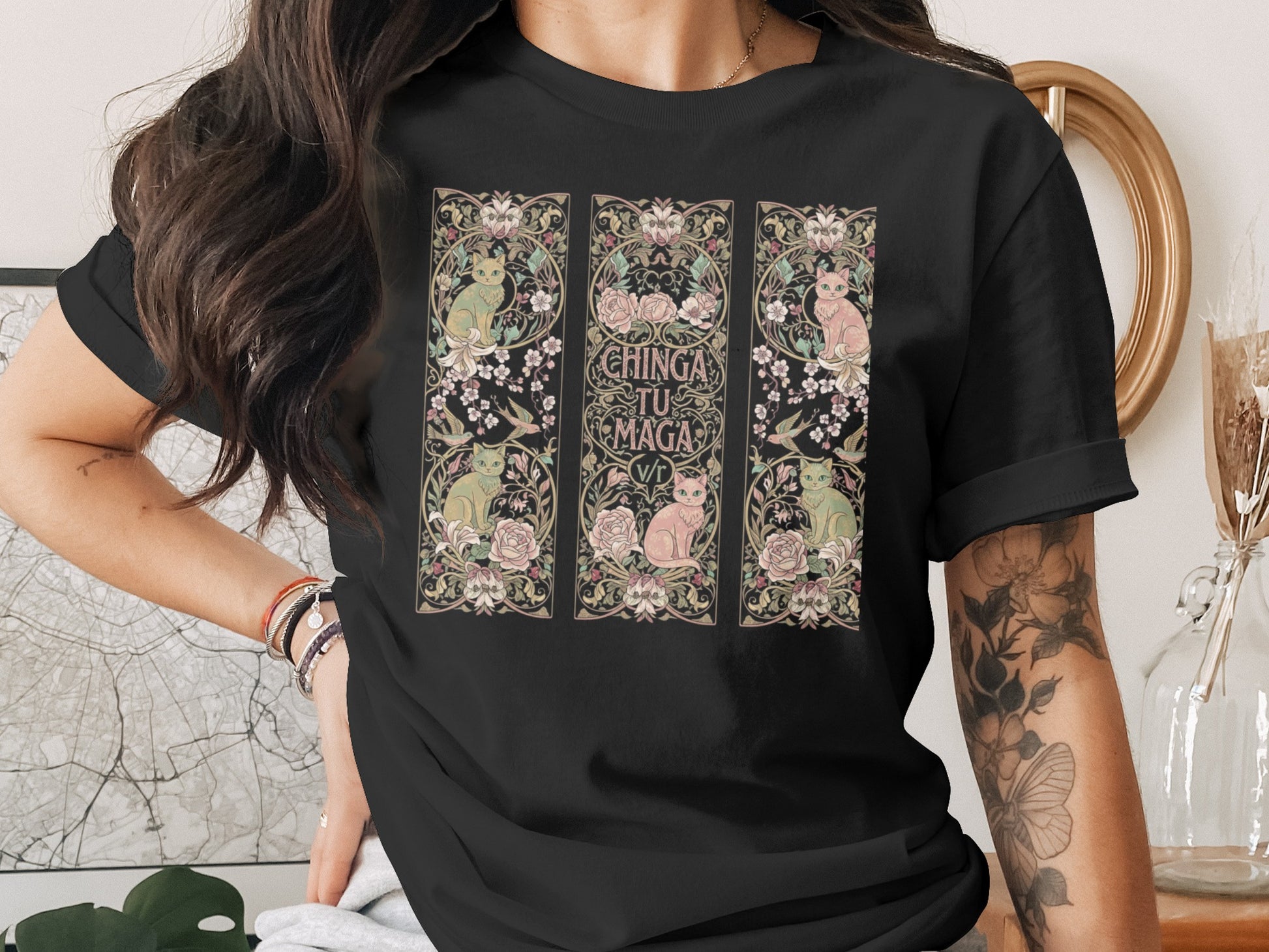 Chinga Tu Maga Beautiful Design on a Black Shirt