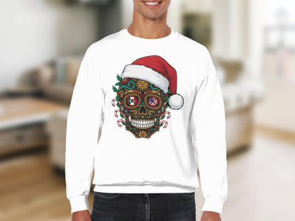Santa Hat Sugar Skull Christmas Graphic Sweatshirt