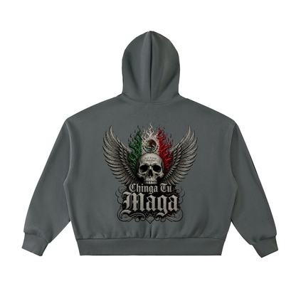 Chinga tu Maga Fleeced Full-Zip Boxy Hoodie