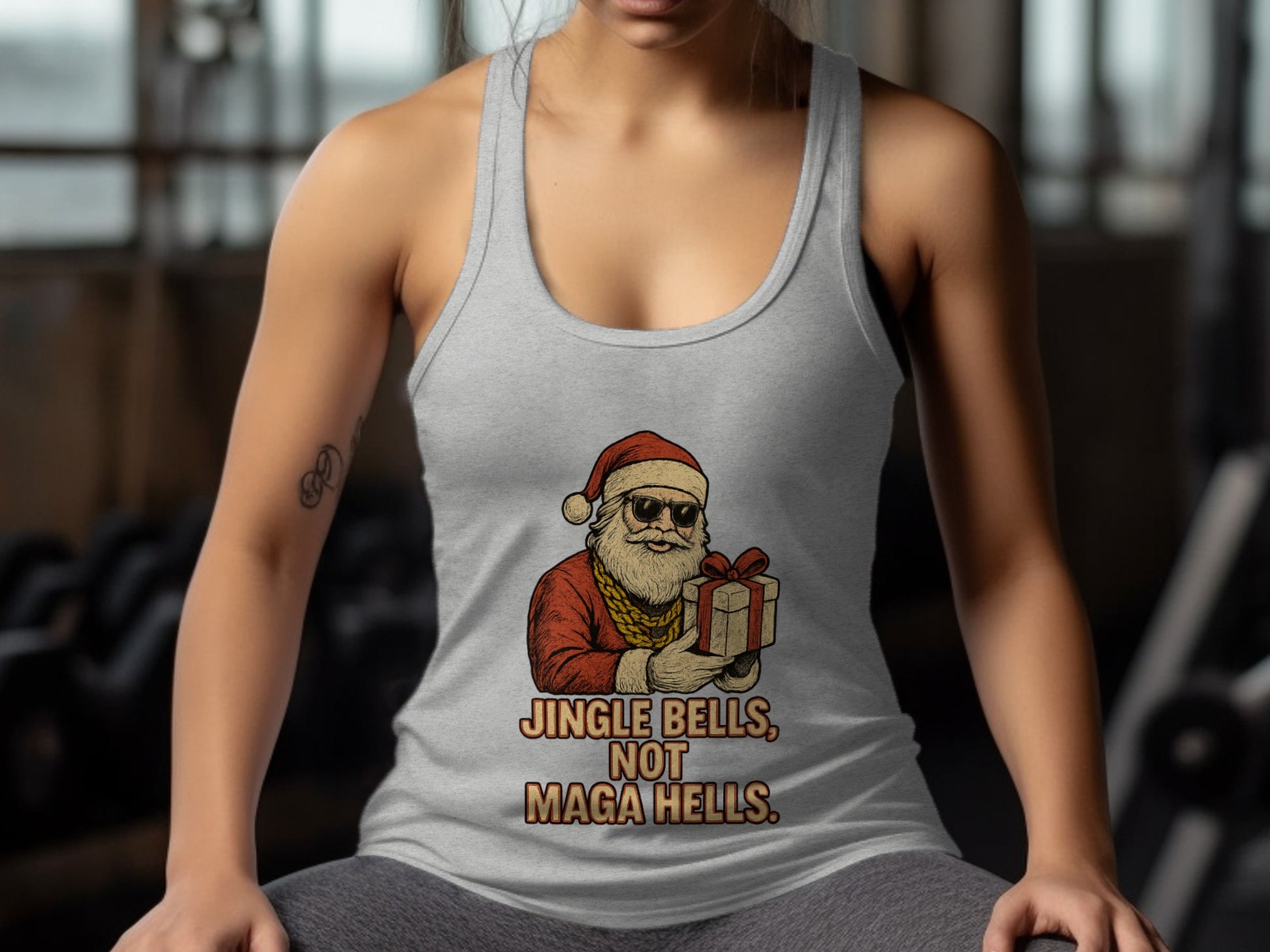 Jingle Bells Not Maga Hells Santa Claus Tank Top
