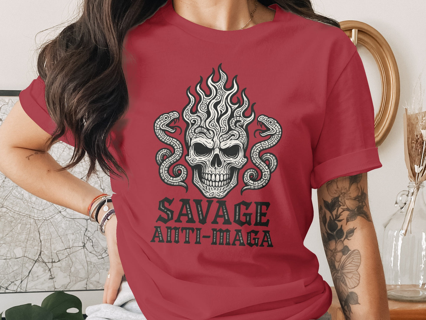 Savage Anti-Maga Skull and Snake Graphic T-shirt