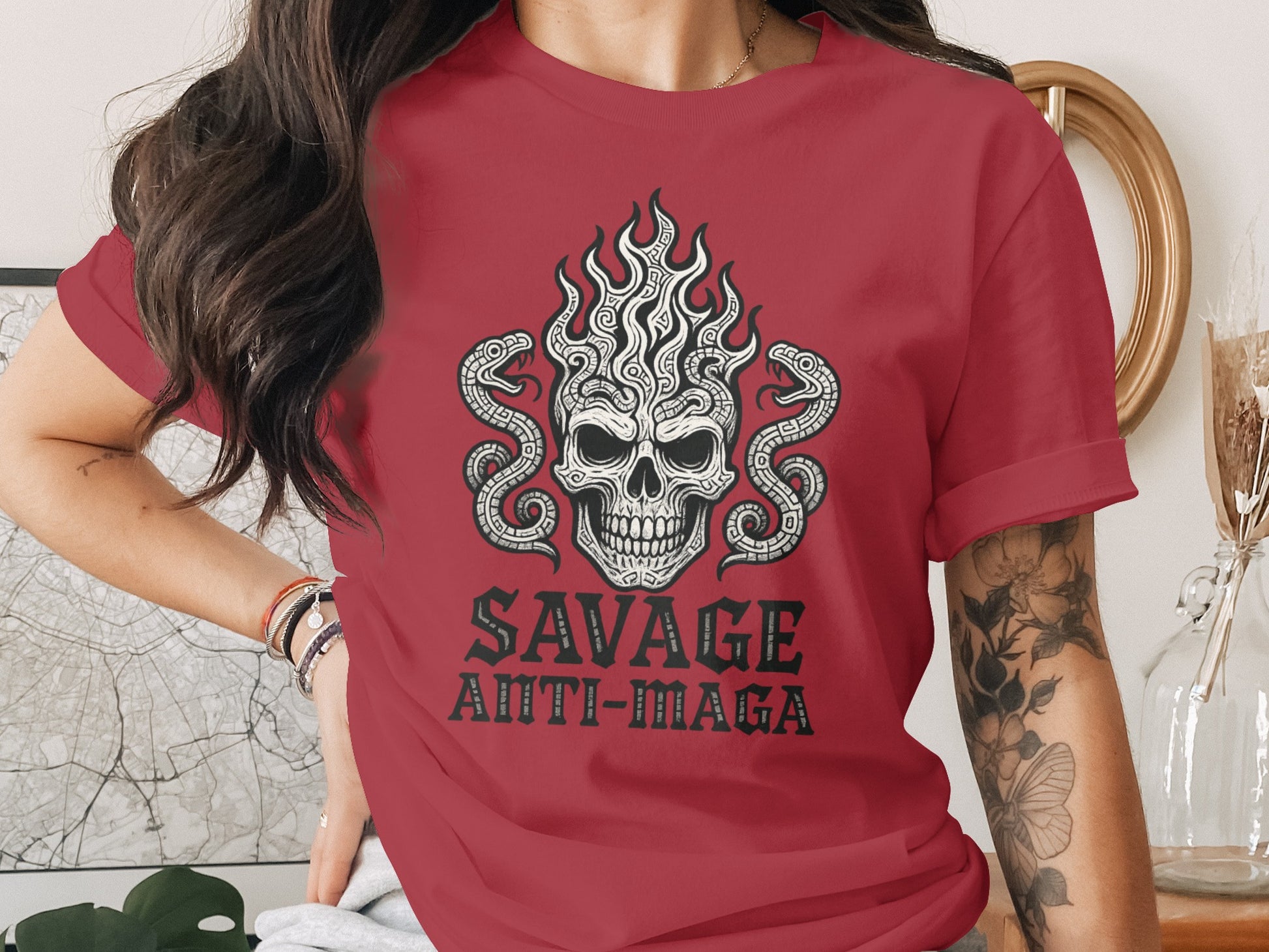 Savage Anti-Maga Skull and Snake Graphic T-shirt