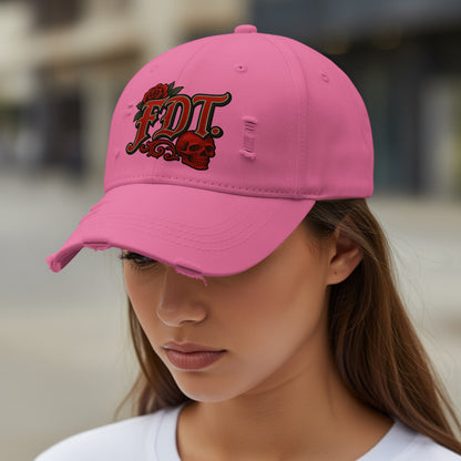 Pink Embroidered FDT Skull and Roses Baseball Cap product