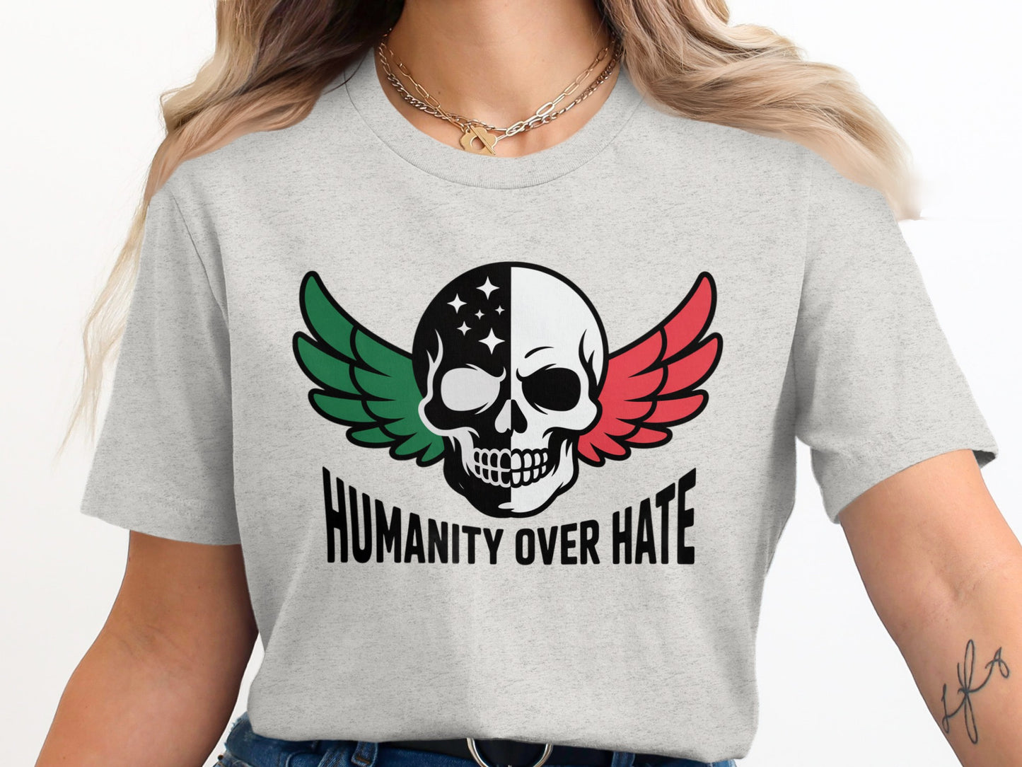 Humanity Over Hate Skull Wings Graphic T-shirt product