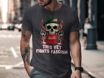 This Vet Fights Fascism Skull Graphic T-Shirt