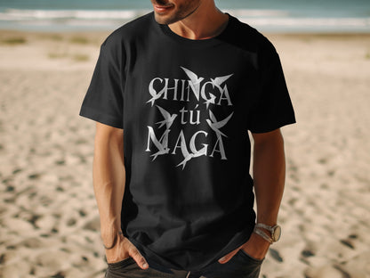 Chinga Tu Maga Bird Graphic Print Black T-Shirt product type