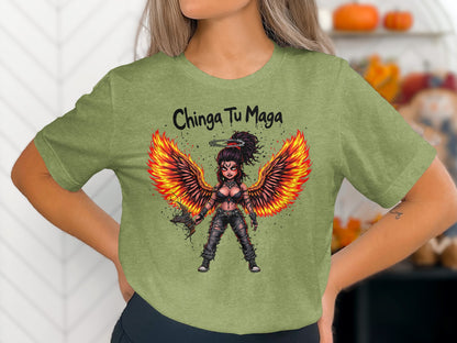 Chinga Tu Maga Graphic Shirt Angel Wings product type