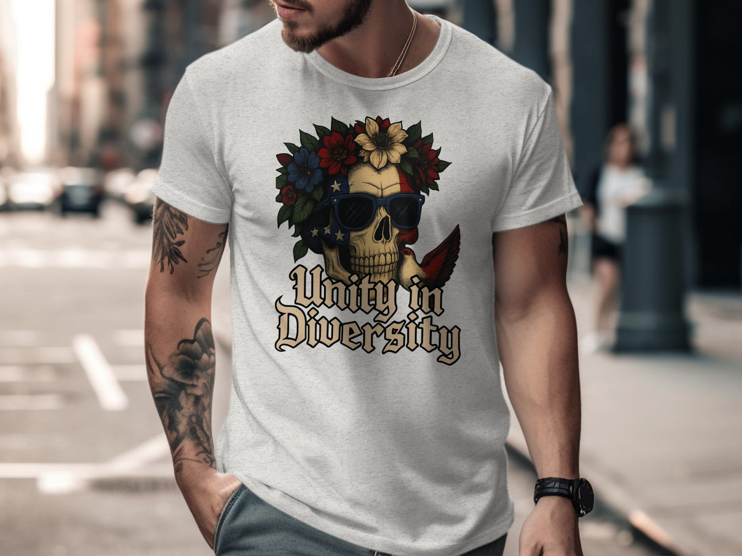 Unique Skull with Flowers Design Unity in Diversity Shirt