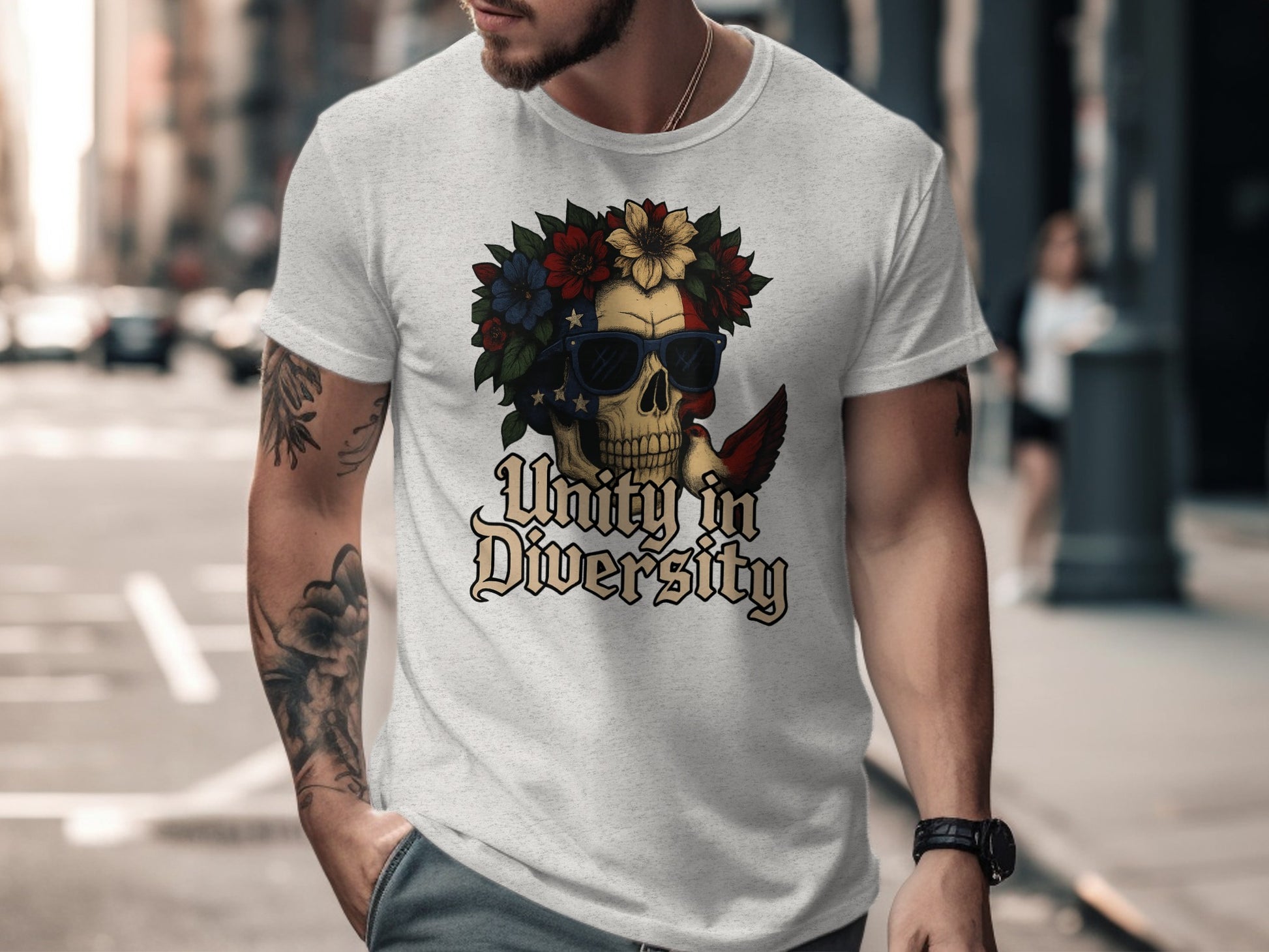 Unique Skull with Flowers Design Unity in Diversity Shirt