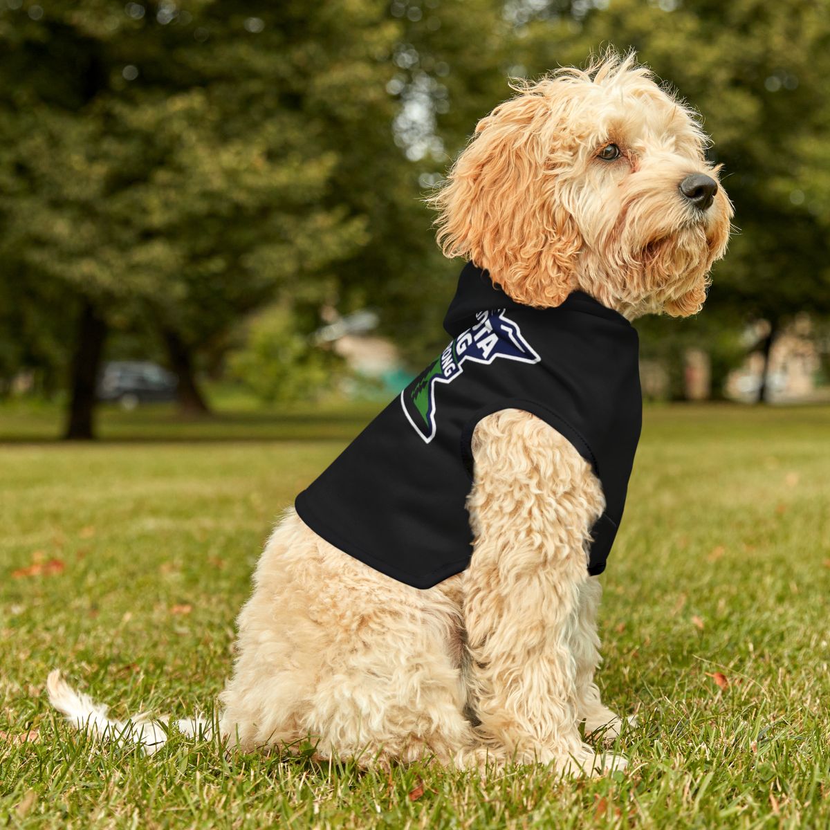 Dog Wearing Stylish Custom Printed Black Vest