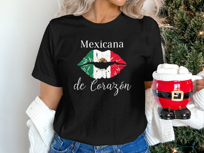 Mexicana de Corazón T-Shirt with Lip Graphic Design